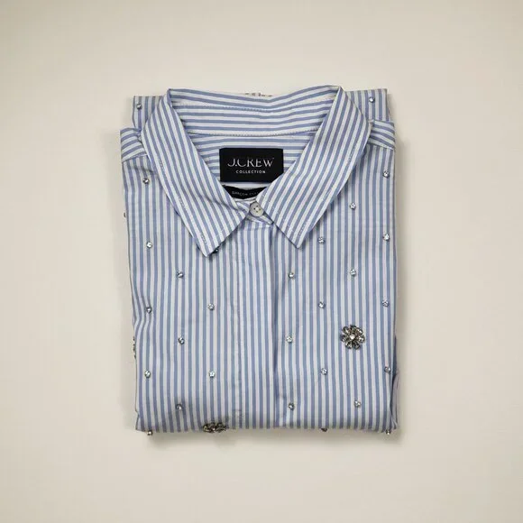 J.Crew Collection Garçon Embellished Shirt in Blue Pinstripe Women's - Pick Size - Picture 15 of 16
